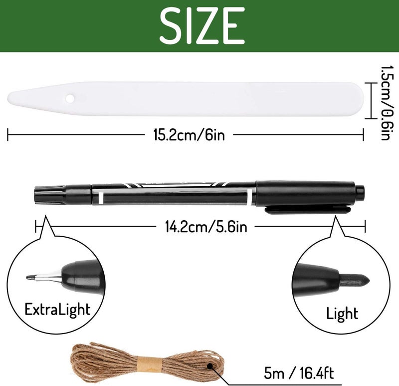Whaline 200Pcs Thick Plastic Plant Label with Hole, White Waterproof Garden Stake Tags with 2 Marker Pen and A Roll of Twine(6 Inch) - Image 2